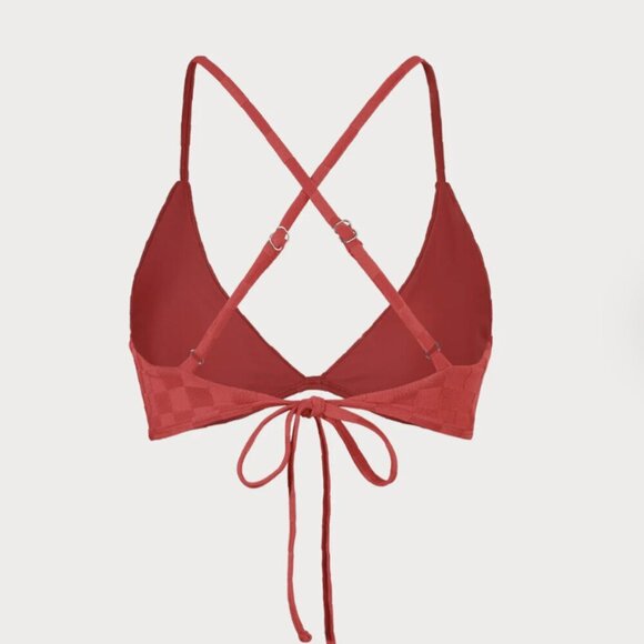 BERLOOK Red Jacquard Triangle Cross Back Bikini Top ONLY 15 - Picture 8 of 10